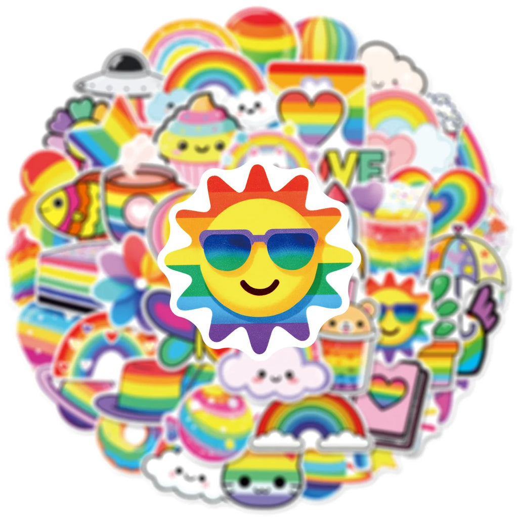 50PCS Cartoon Cute Rainbow Stickers Phone Tablet Waterproof Helmet Car Decoration Children Stationary Stickers
