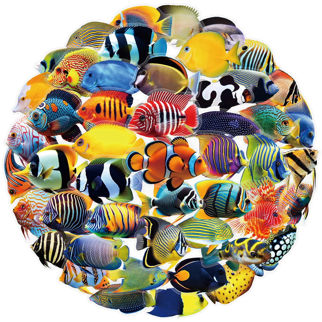 50/100Pcs Marine Fish Transparent Stickers Learning Stationery PET Decal Notebook Phone Luggage Fridge Cup Decorative Stickers