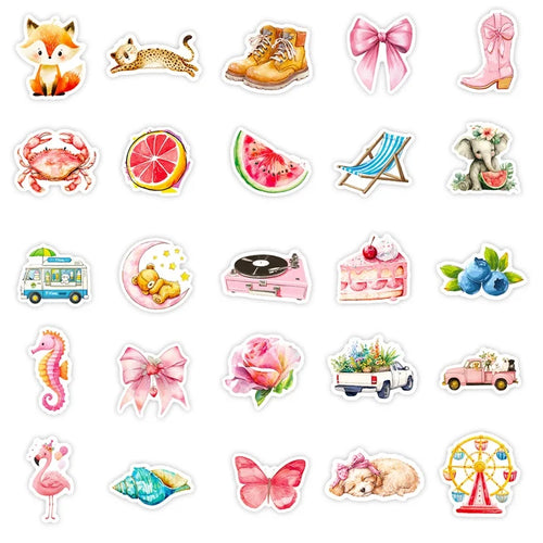 10/30/56PCS Kawaii Pink Item PVC Sticky Sticker Aesthetic Children's DIY Korean Decoration Scrapbooking School Supplies