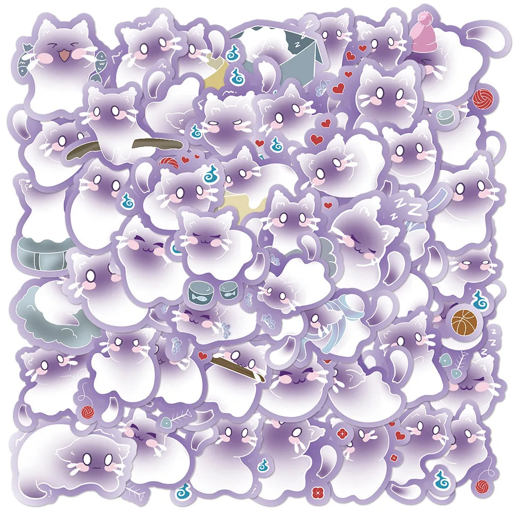 50Pcs Cute Cat Graffiti Stickers Cute Cartoon Animal Notebook Phone Notebook Decorative Stationery Stickers