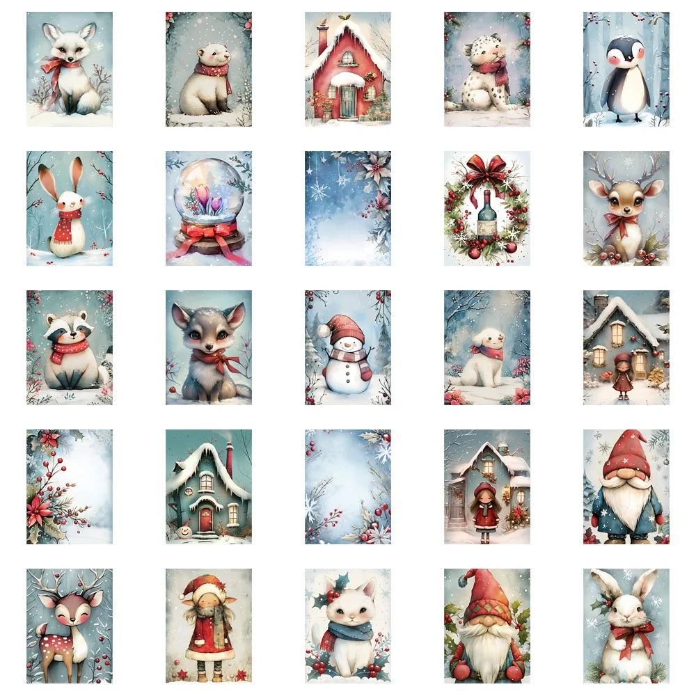 50PCS Winter Christmas Cute Snowy Creative Decoration DIY Phone Case Luggage Tablet Puzzle Toy Stickers