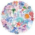 50PCS Set of Tropical Fish Graffiti Stickers Jellyfish Sea Star Shell Coral Stickers Decorative Frame DIY Waterproof Stickers