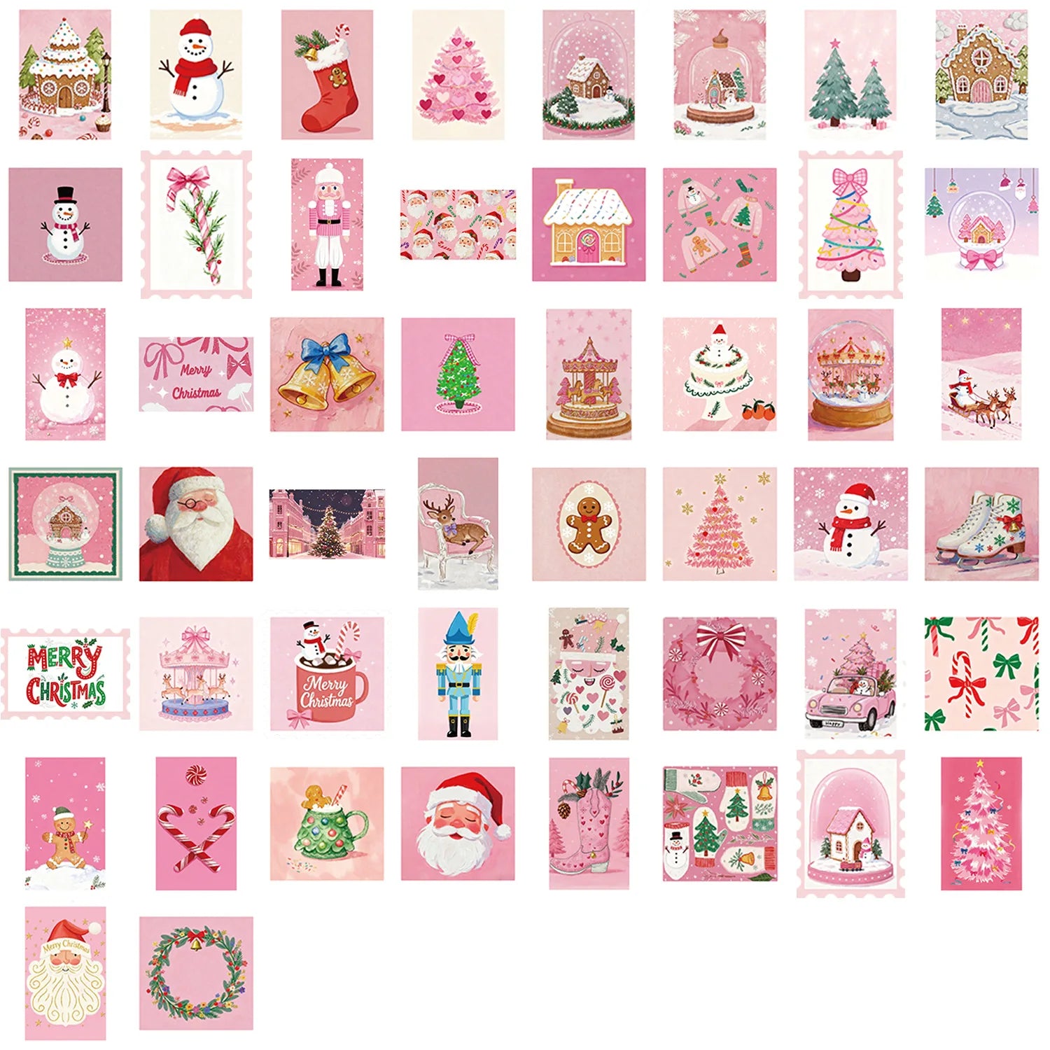 50/100PCS Cartoon Pink Santa Claus Snowman Graffiti Stickers Decorative Guitar Notebook Luggage DIY Waterproof Stickers