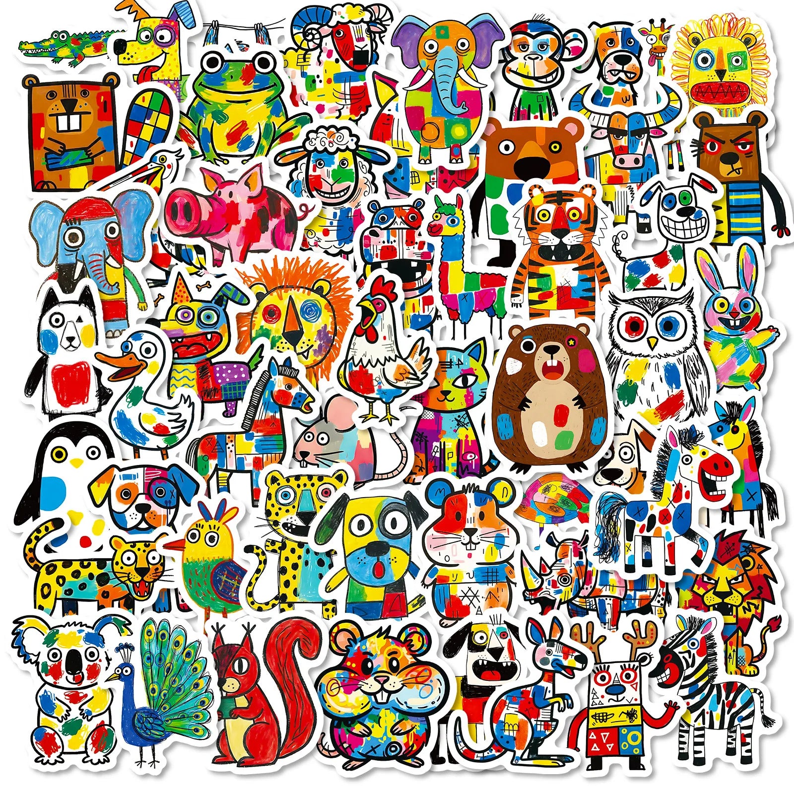 56/112 Pcs New Abstract Patch Colorful Doodle Animal Cartoon Stickers for Unique Funny Decor Suitcase Stationery Box Notebook