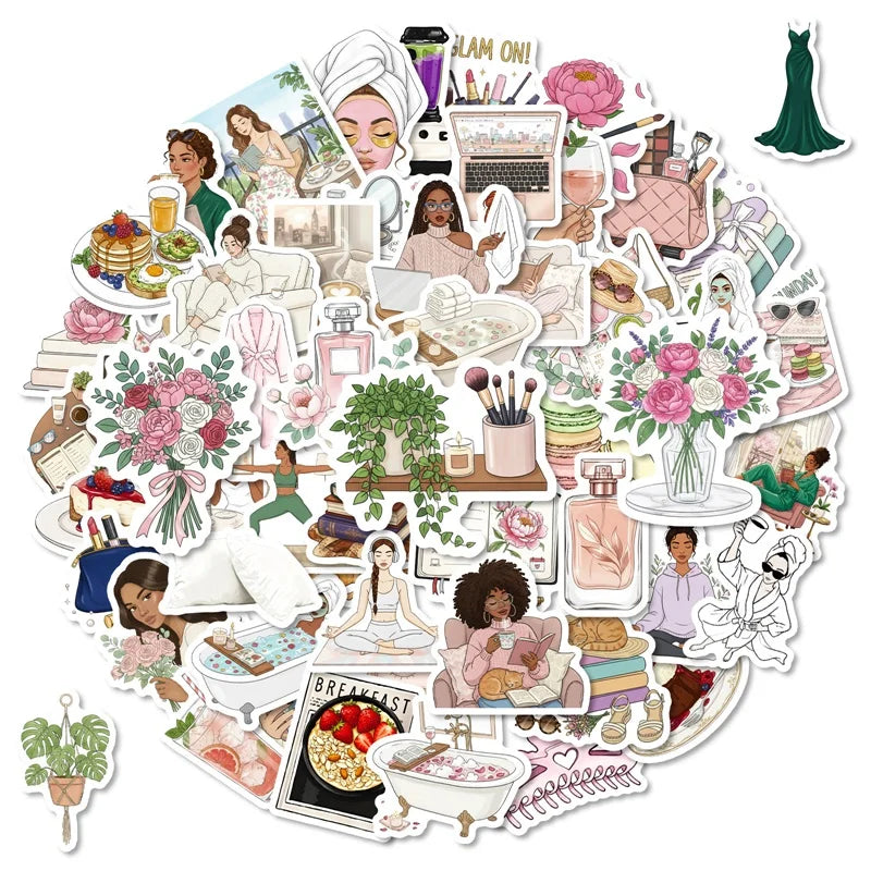 10/30/56PCS Elegant Women's Life Sticky Sticker PVC DIY Laptop Luggage Skateboard Stationery Decoration Scrapbooking for Kids