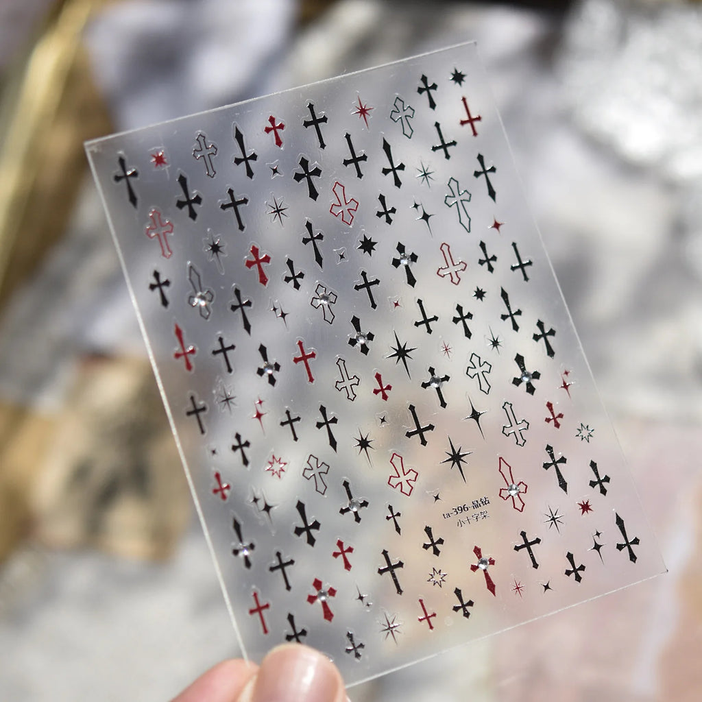 Halloween Nail Decorations Stickers 5D Crystal Diamond Small Cross Nail Art Stickers DIY Self Adhesive Manicure Accessory Decals