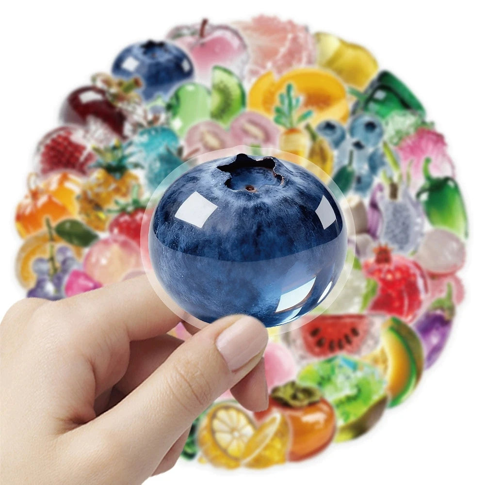 50/100PCS Transparent Fruit & Vegetable Food Stickers PET Waterproof Decor DIY Stationery Notebook