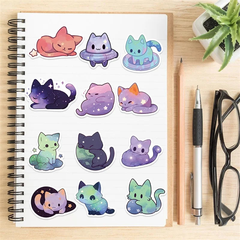 10/30/50PCS Cute Starry Sky Cat PVC Sticker Aesthetic Chidlren's Stationery Decoration Scrapbooking School Supplies for Kids