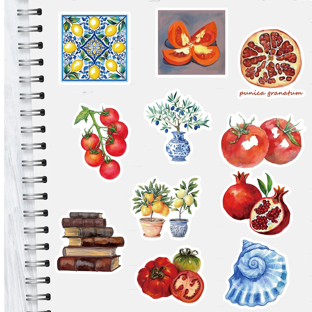 50PCS Mediterranean Tomato Stickers Kawaii Laptop Aesthetic Graffiti Room Skateboard Waterproof Scrapbooking Phone Sticker