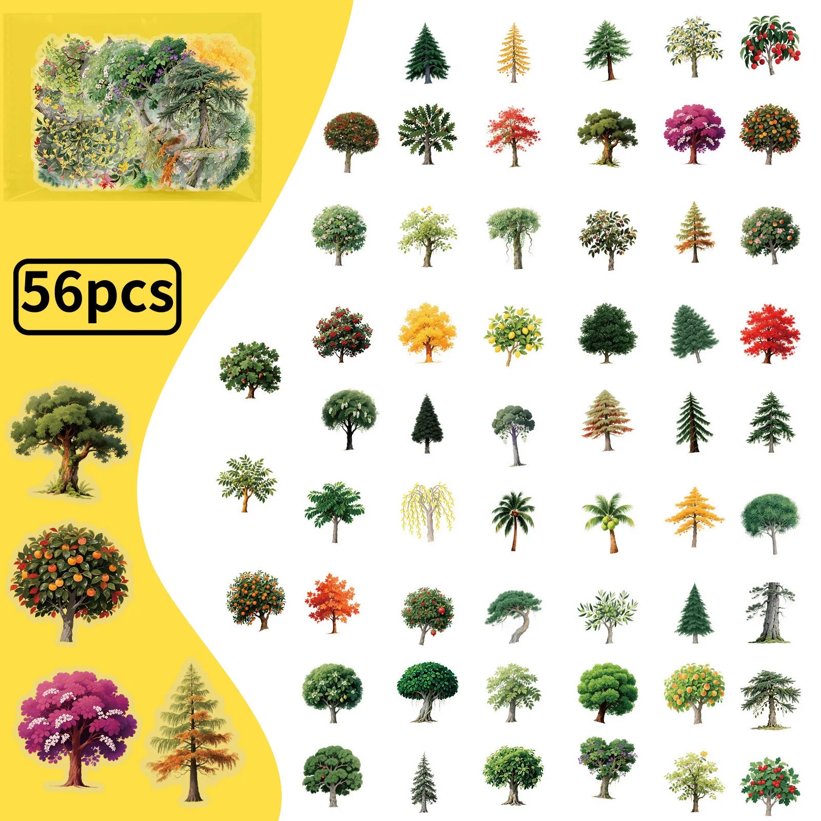 56/112PCS Cartoon Forest Plant Stickers Transparent Pet DIY Handmade Decor Stationery Notebook Stickers