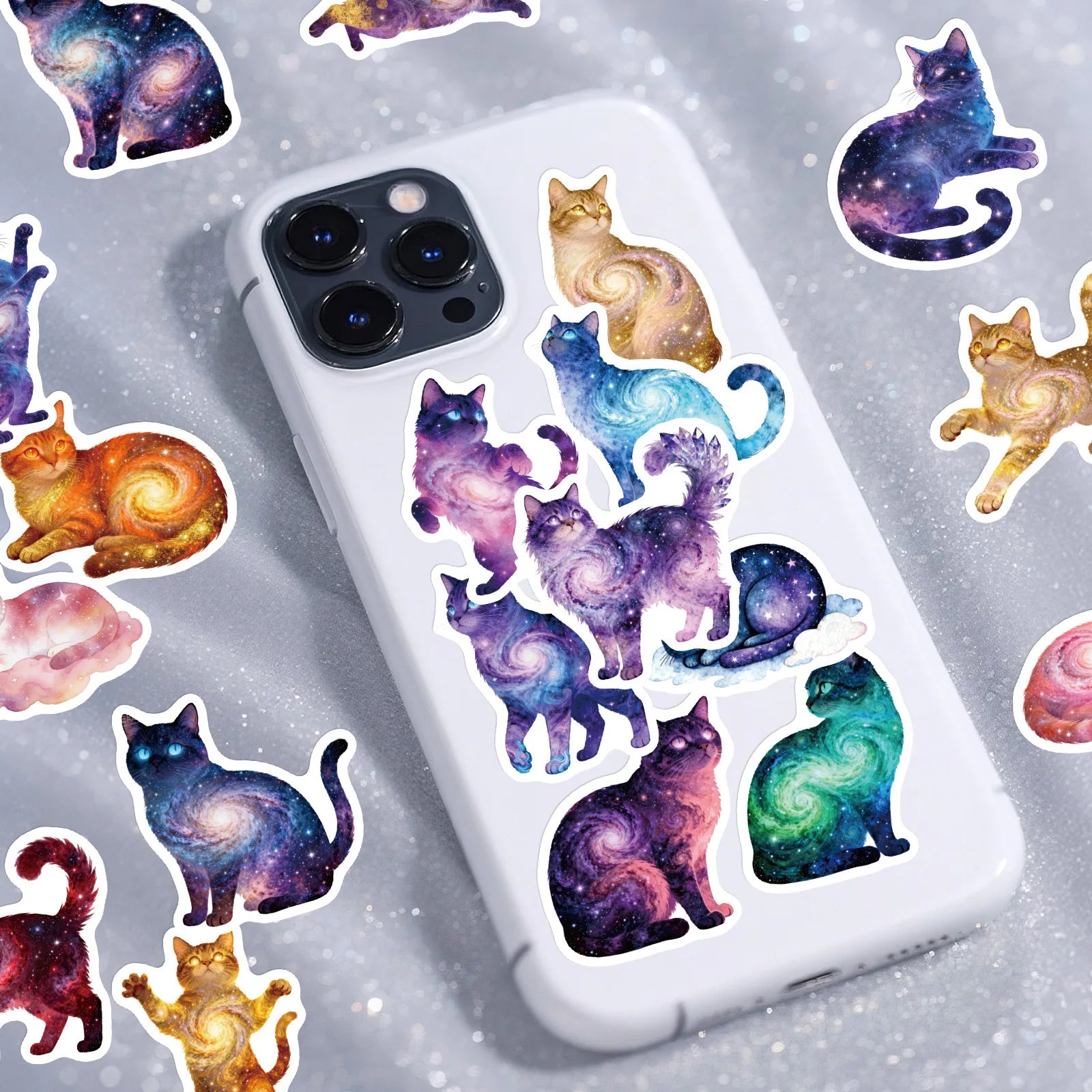 56Pcs Galaxy Cat Doodle Stickers Cute Stationery Notebook Fridge Luggage Waterproof Decals Funny DIY Decor Srickers