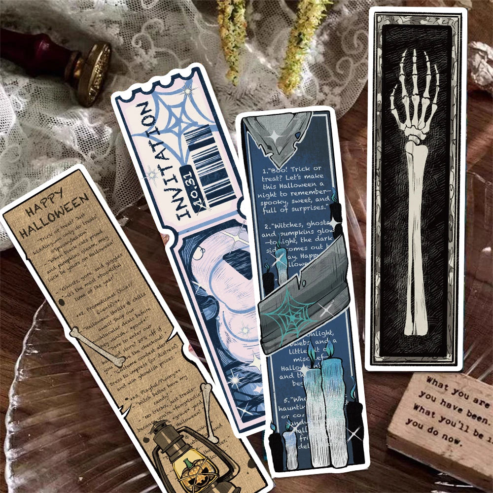 30/60PCS Retro Halloween Alien Bookmarks Nostalgia Luggage Living Room Reading Books Laptop Bicycle Phone Motorcycle Card Bookma