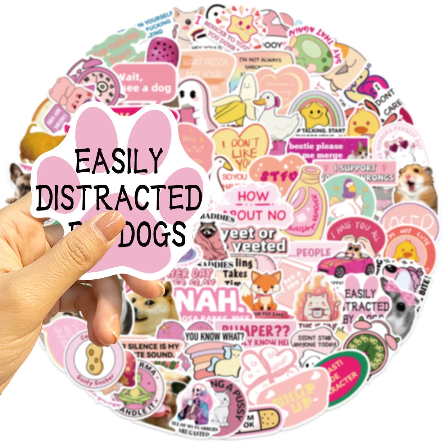 100PCS Cartoon Pink Fun MEME Graffiti Stickers DIY Decoration Guitar Notebook Luggage DIY Waterproof Stationary Stickers