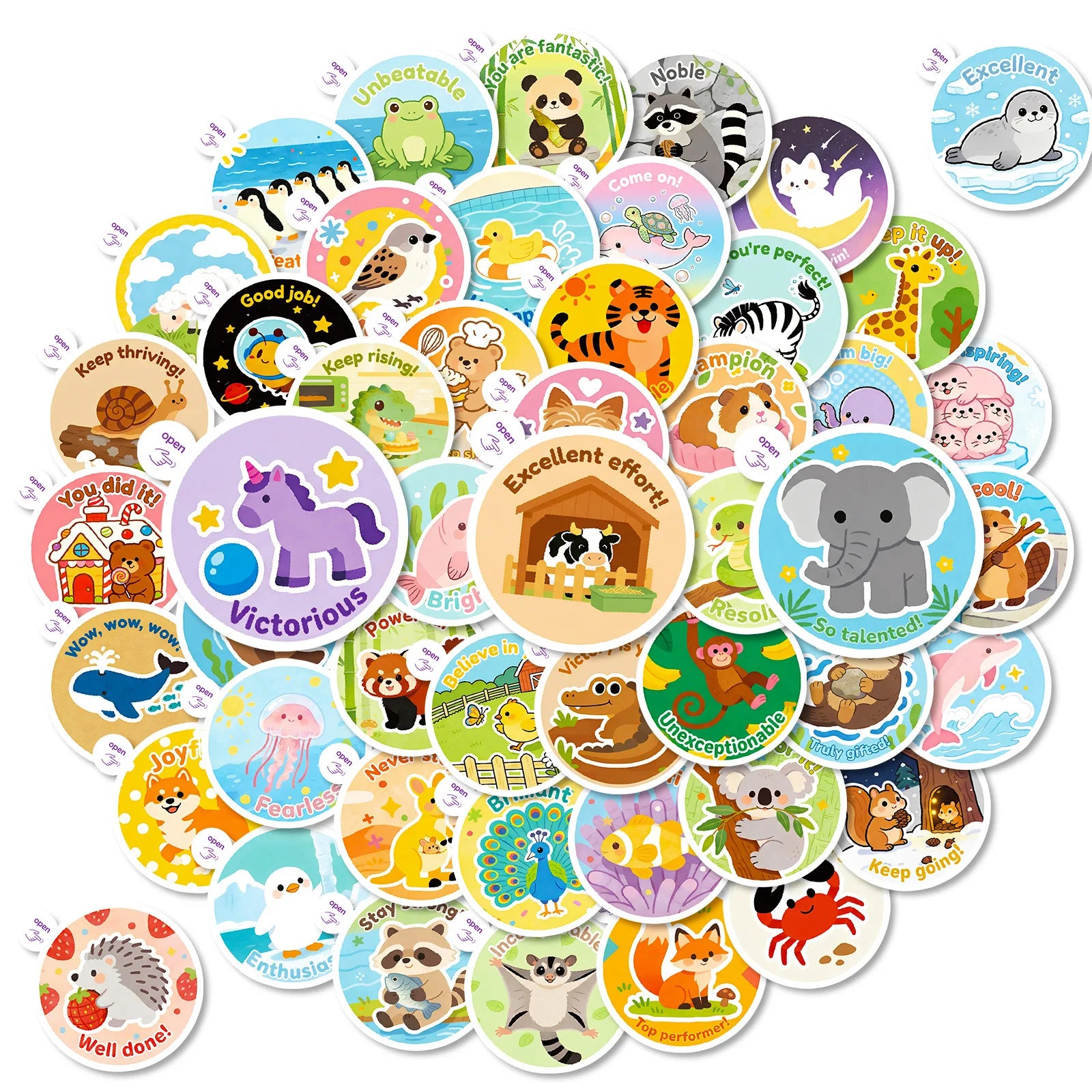 50PCS Cartoon Animal Easy-Tear Stickers Students Office Supplies Decor Decals Phones Fridges Kids Rewards Stickers