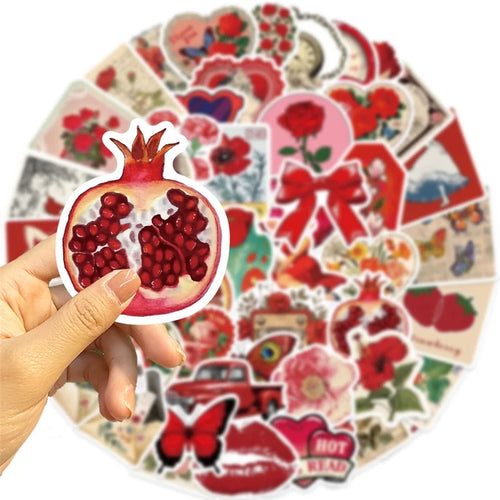 10/30/50PCS Vintage Red Sticky PVC Sticker Aesthetic Children's Stationery DIY Decoration Scrapbooking School Supplies