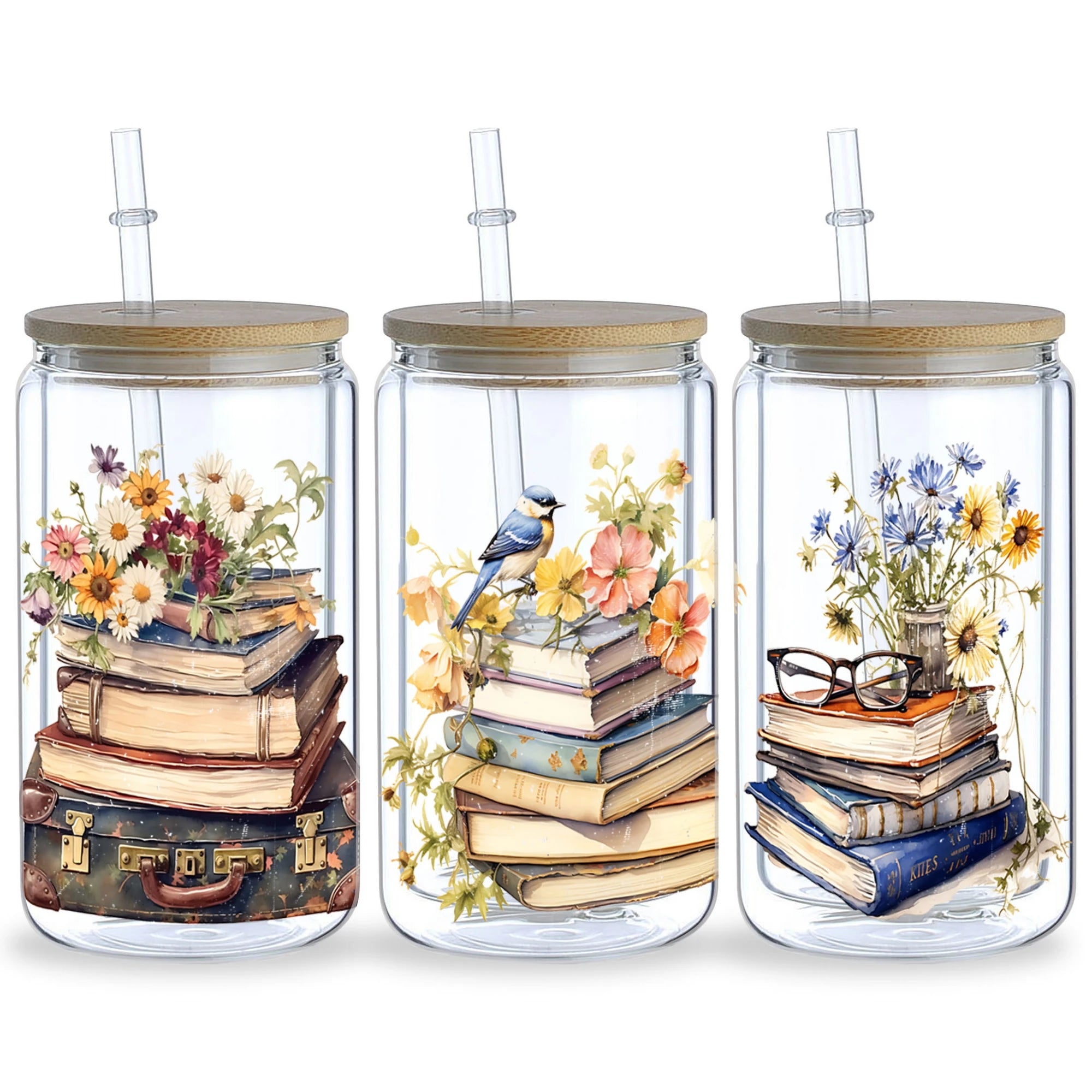 5 Sheets Vintage Book UV DTF Cup Stickers, DTF Friction Transfer Stickers, Waterproof Book Transfer Stickers for 16oz Glass Cup