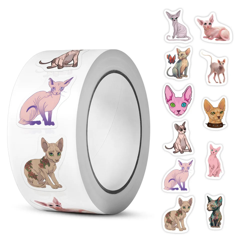 500Pcs/Roll Heterotypic Sphinx Cats Stickers 2.5cm/1.0'' 10 Designs DlY Decoration Learning Rewards Scrapbook Labels, Adorn Gift