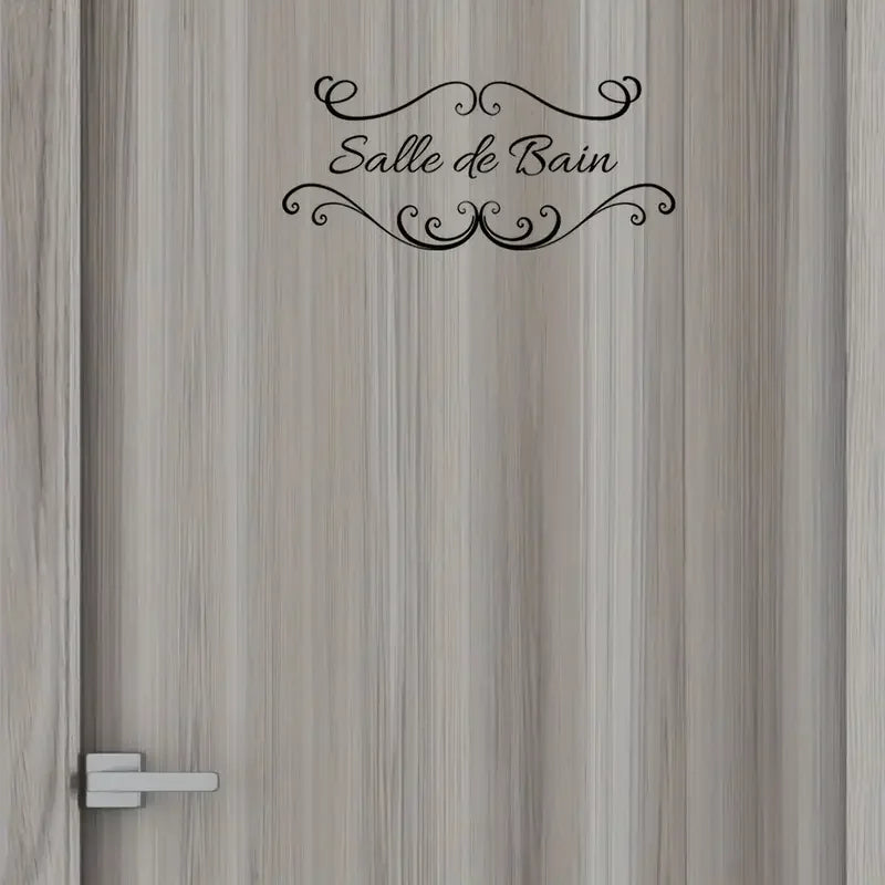 1pc French "Salle de Bain" Vinyl Door Decal - Contemporary Style, Removable Bathroom & Restroom Wall Sticker with Elegant Laurel