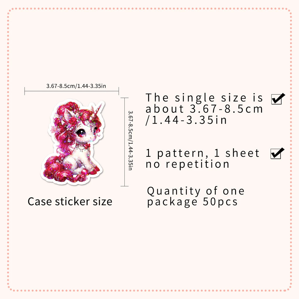 50/100PCS Rainbow Horse Flash Film Laser Stickers Unicorn Cute Cartoon Animal Waterproof Computer Stationery Stickers