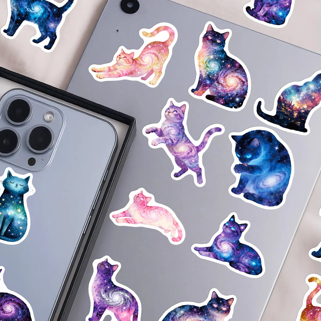 56/112 Pcs Colorful Dreamy Galaxy Cat Doodle Stickers Vivid High Quality for Cup Guitar Piano Stationery Box Decals