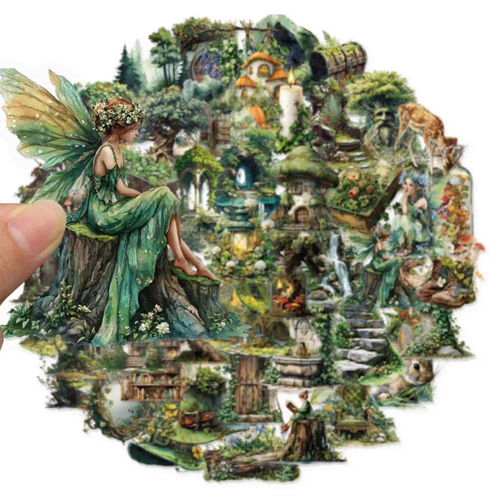 50PCS Transparent Forest Theme Green Series Decorative Graffiti Stickers DIY Phone Case Laptop Tablet Toy Stickers