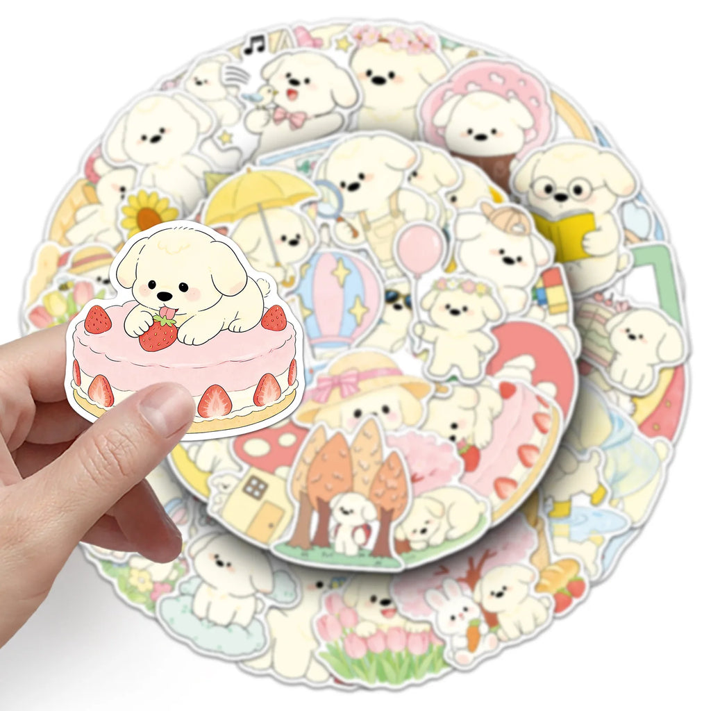 52-Piece Spring Puppy Cute Pet Animal Girl's Heart Doodle Stickers Waterproof Decorations for Guitars Luggage Mobiles Notebooks