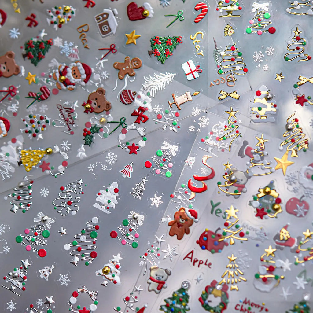 Luxury Crystal Diamond Nail Stickers 5D Cute Apple Christmas Tree Nail Decoration Stickers DIY 3D Happy New Year Manicure Decals
