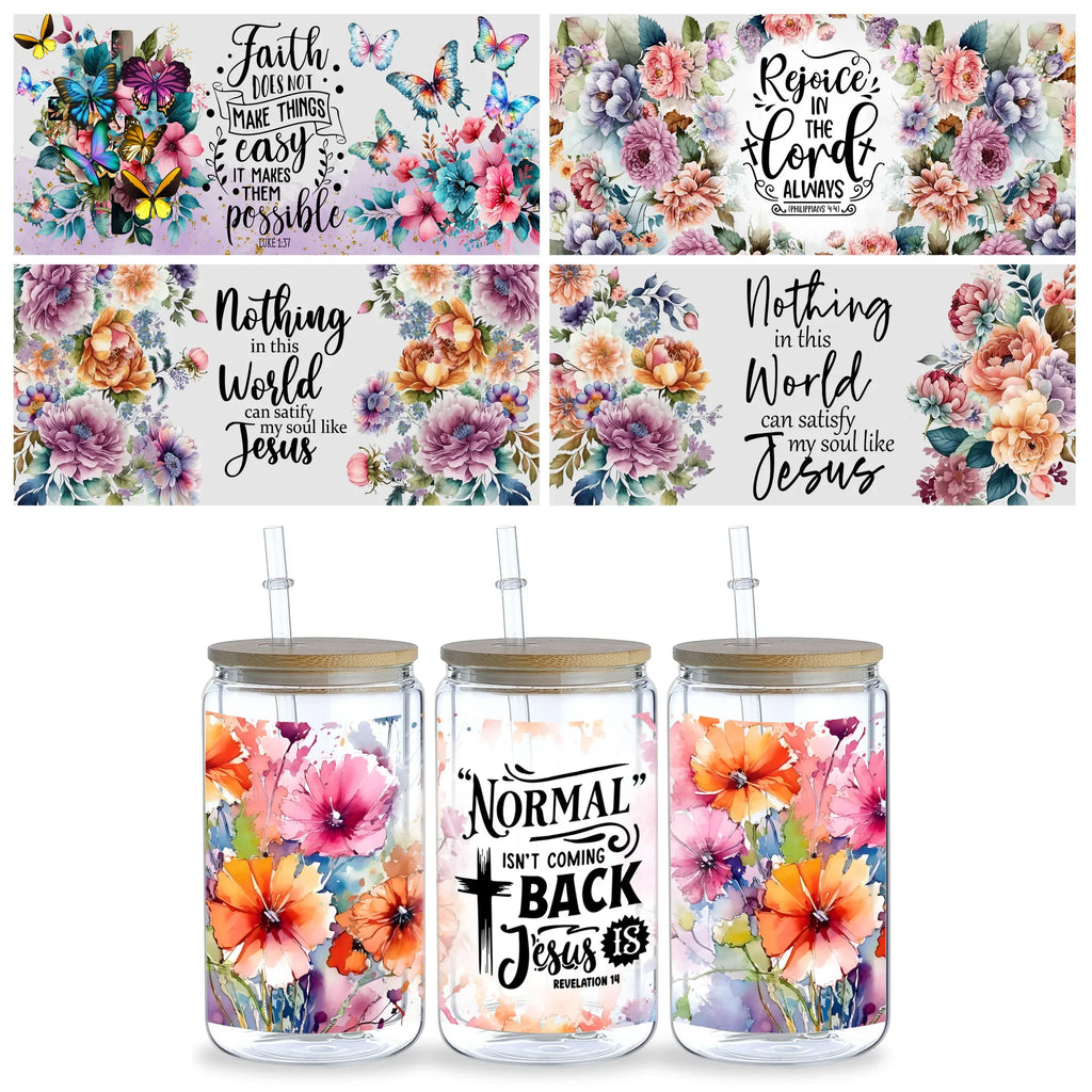 5 sheet Inspiring UV DTF Cup Stickers, Glass Sports DTF Transfer Stickers, Waterproof Bible Verse Wipe Transfers for 16 oz Glass