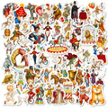 56PCS Circus Clown Animal Vintage Cartoon Stickers, Notebook Phone Suitcase Kids Stationery Creative Waterproof Stickers