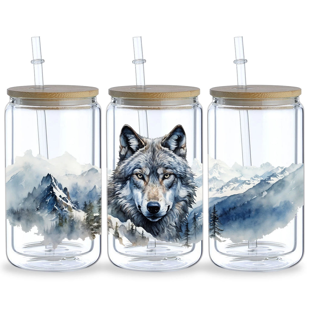 5 sheets Wolf UV DTF Cup Stickers, DTF Transfer Stickers, Waterproof Wipe Transfer Paper for 16oz Glass, Mugs, Crafts, Furniture
