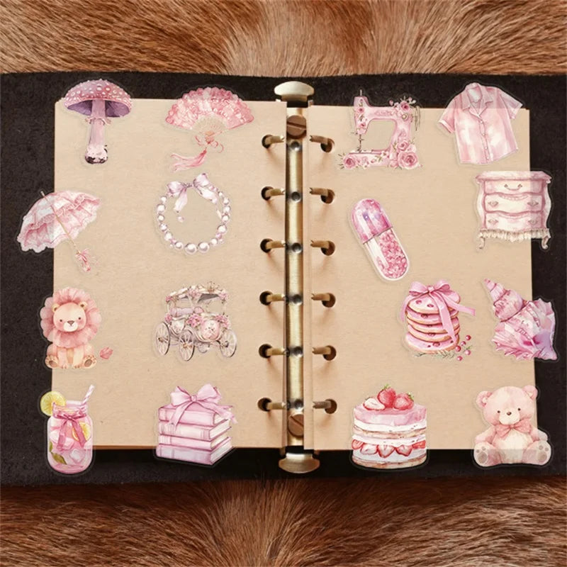 50PCS Cartoon Pink PET Sticky Sticker Aesthetic Korean Stationery DIY Decoration Scrapbooking School Supplies for Kids