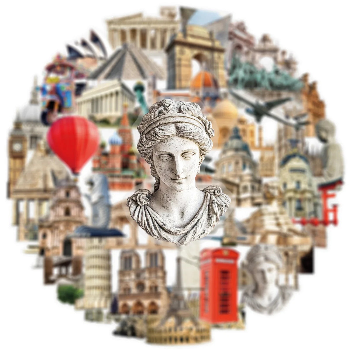 50-100PCS Transparent PET World Famous Architecture and Scenic Spot Stickers DIY Decorative Waterproof Stickers