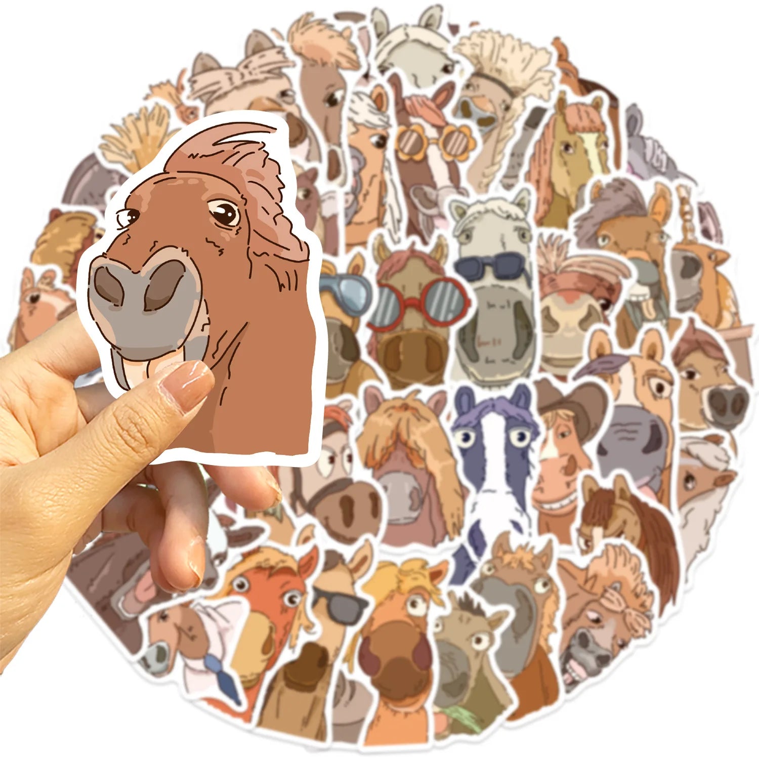 50/100PCS Cartoon Horse Funny Face Doodle Stickers, Waterproof DIY Decals for Guitar Notebook Suitcase Kids Stationery