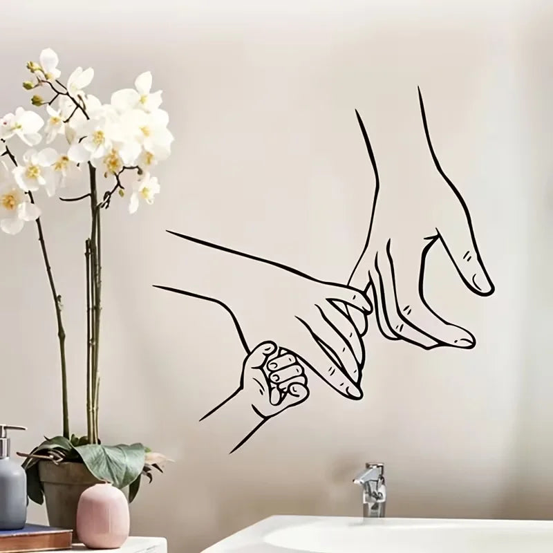 Family Handprint Wall Art - Black & White, Self-Adhesive PVC Decal for Living Room, Foyer, or Bedroom, Classic Cartoon Style, Re