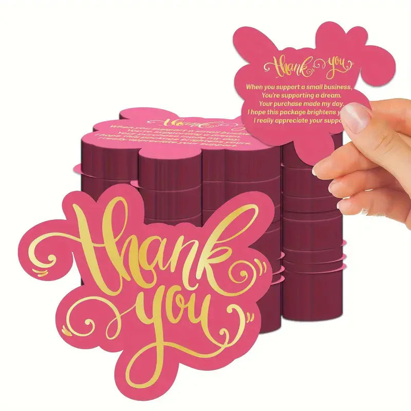 50pcs/pack Thank You Cards for Small Business, Green Pink Thank You Cards Double Sided Printing