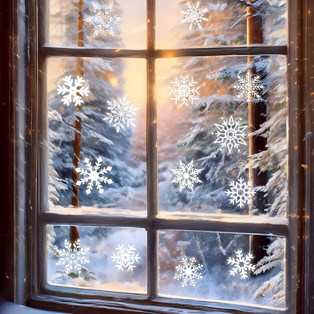 50/100PCS Transparent PET Snowflake Stickers Flat Glass Water Bottles Christmas Decorative Window Stickers