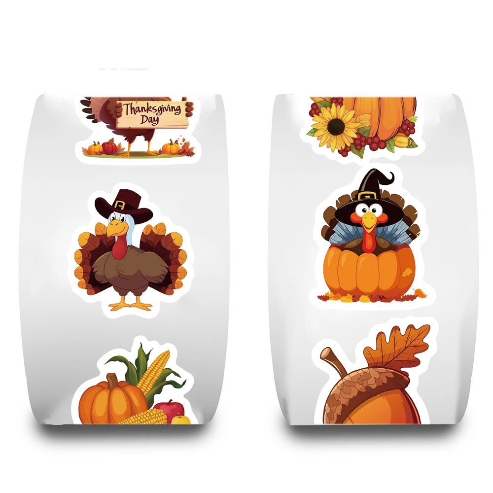 500PCS Thanksgiving Day Curls Seal Stickers DIY Turkey Cartoon Photocard Kawaii Good Harvest Waterproo Diary Scrapbook Sticker ﻿