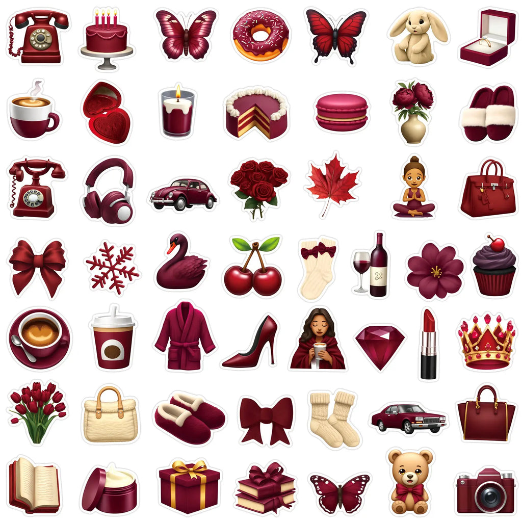 50/100 Pcs Ins Style Wine Red Intellectual Female Lifestyle Stickers for Suitcase Phone Case Laptop Wardrobe Shoe Rack HD Decals