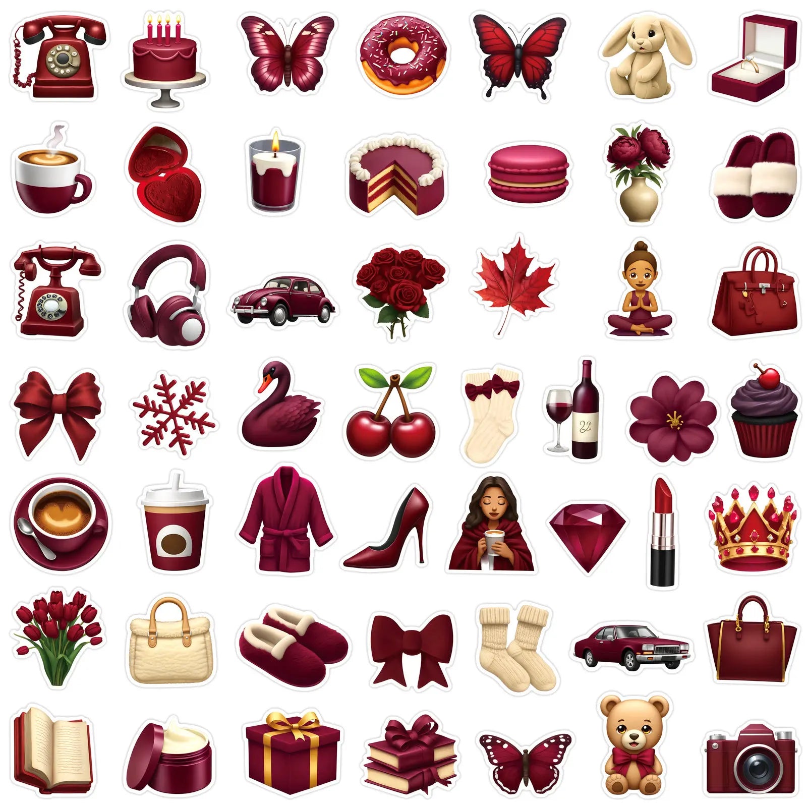 50/100 Pcs Ins Style Wine Red Intellectual Female Lifestyle Stickers for Suitcase Phone Case Laptop Wardrobe Shoe Rack HD Decals