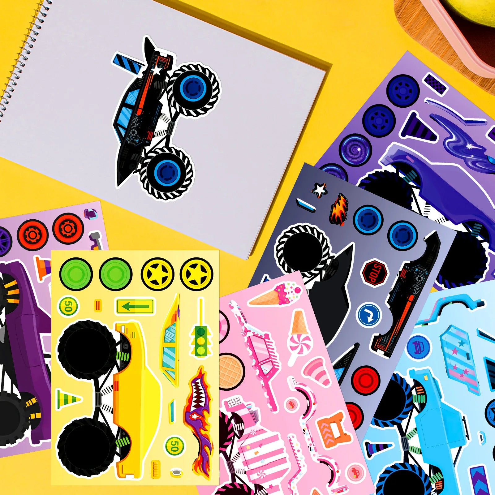 6/12/18PCS Racing Decoration Stickers Monster Truck Parts Puzzle Face Changing Stickers Creative Handmade Stickers