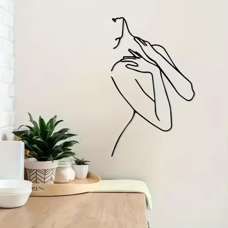 A Minimalist Female Silhouette Wall Sticker - Black Artistic Line Carving, Modern Home Decor Suitable for Living Room And Bedroo