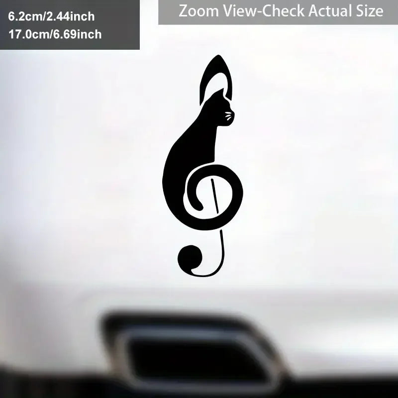 Music Note Cat Vinyl Decal - Self-Adhesive, Motorcycle Sticker, Fun Wall Decor for Washroom, Porch, Living Room, Bedroom, Office