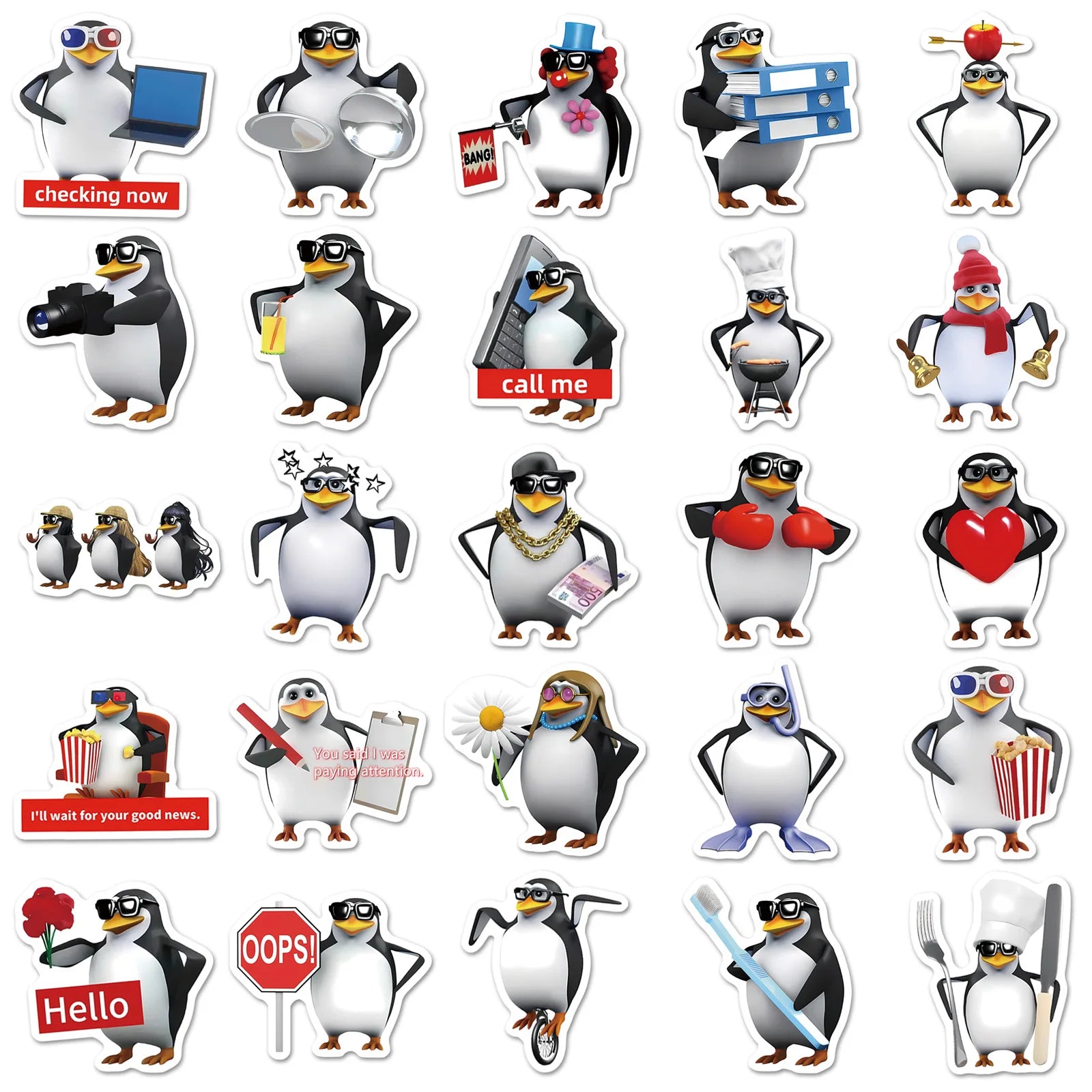 50Pcs Pack Funny Penguin Doodle Stickers, Stationery Notebook Organizer Box Suitcase Fridge DIY Waterproof Decor Decals Sticker