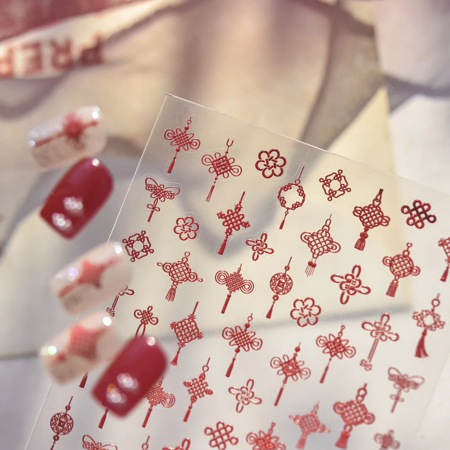 Chinese knot Adhesive Nails 3D Decorations Stickers 5D Embossed Nail Stickers 2026 New Year Nail Art Sticker Manicure Decals DIY