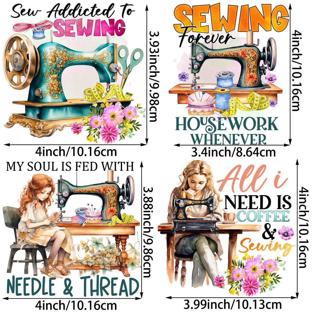 4/12 sheet Sewing Machine DIY Theme Iron-On Applique Patches T-shirt Heat Transfer DIY Clothing, T-shirts, Mask, Jeans, Backpack