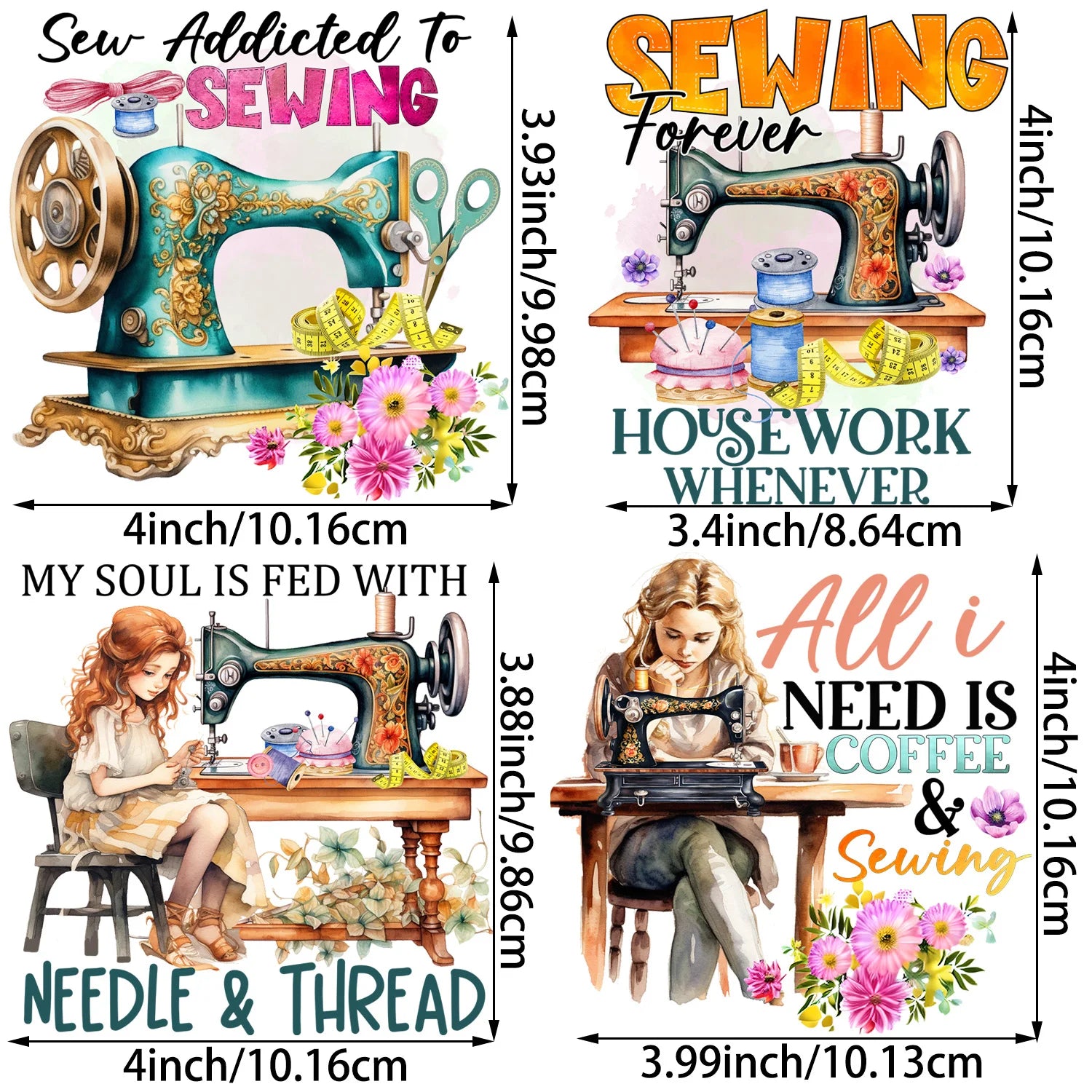 4/12 sheet Sewing Machine DIY Theme Iron-On Applique Patches T-shirt Heat Transfer DIY Clothing, T-shirts, Mask, Jeans, Backpack
