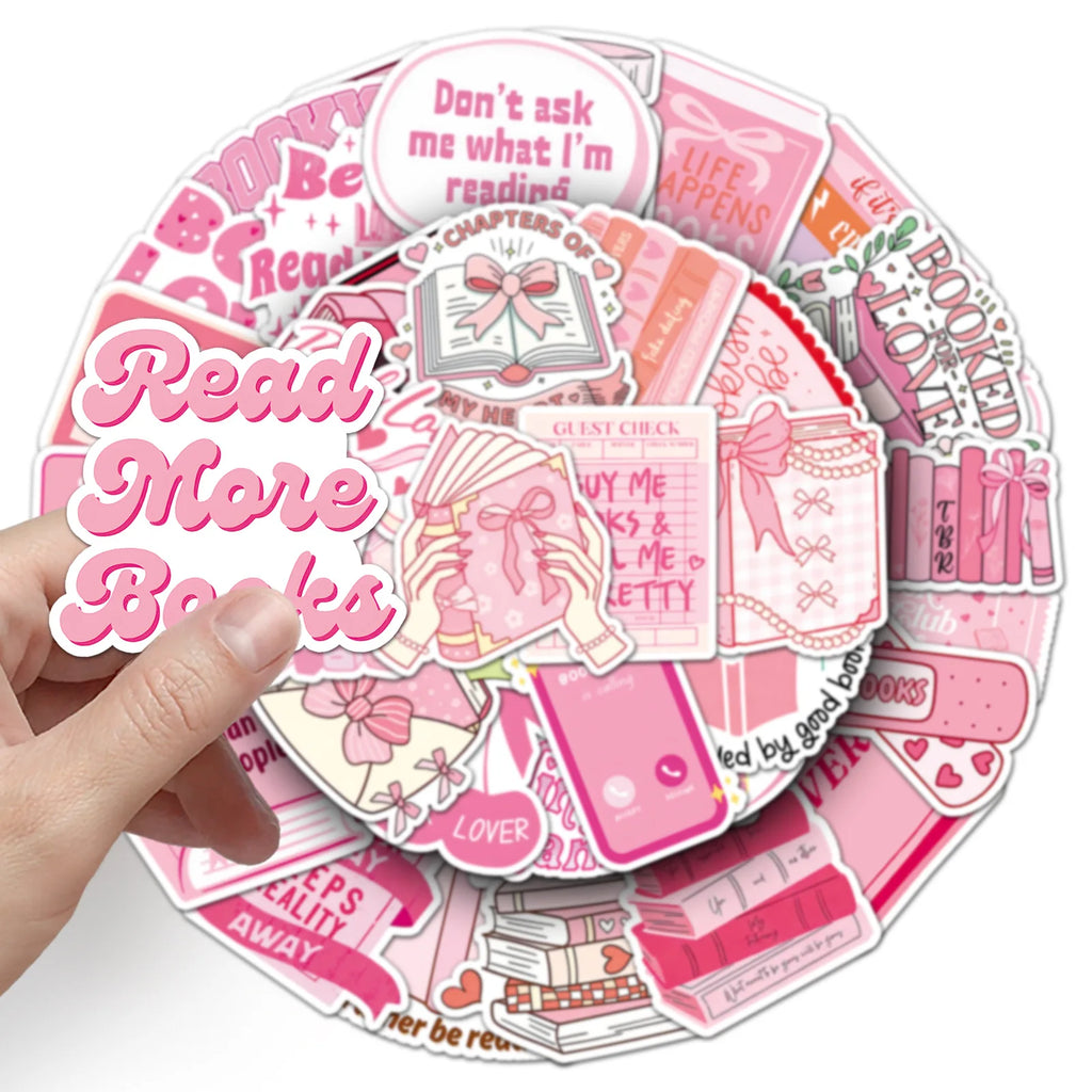 50-Pack Pink Bookish Romantic Graffiti Decal Stickers for Phone Laptop Guitar Helmet Skateboard Luggage Notebook