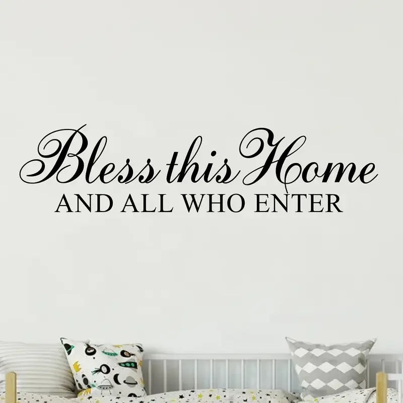 1pc "Bless This Home" Vinyl Wall Decal - Elegant Cursive Lettering, Easy-to-Apply & Remove, Matte Finish for Bedroom, Living Roo