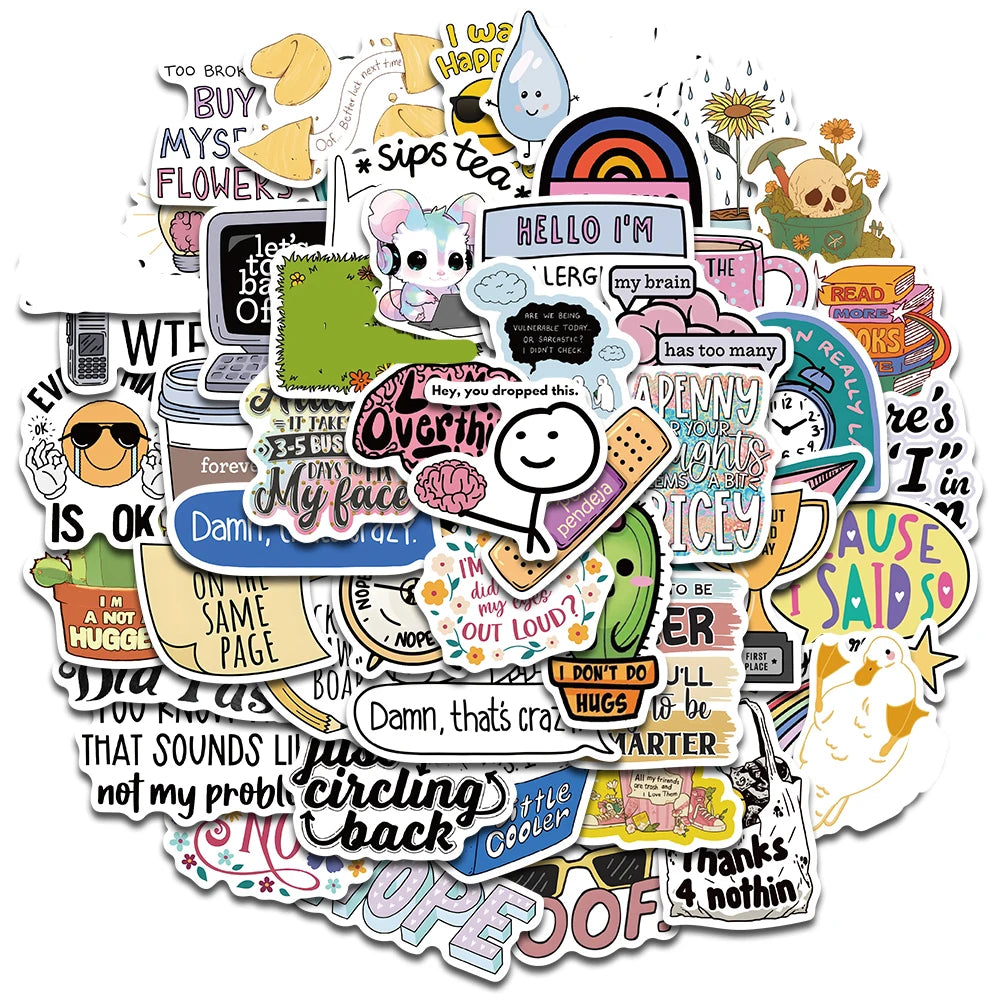 50PCS Sarcastic Sticker Aesthetic Kawaii Scrapbook Graffiti Decoration Laptop Luggage Phone Skateboard  Waterproof DIY Sticker