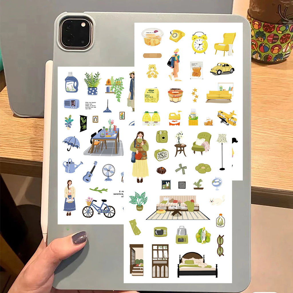 8PCS Kawaii Weekend Life DIY Cartoon Collages Harajuku Sticker Suitcases Healing Lazy Hand Account Materials Phone Sticker